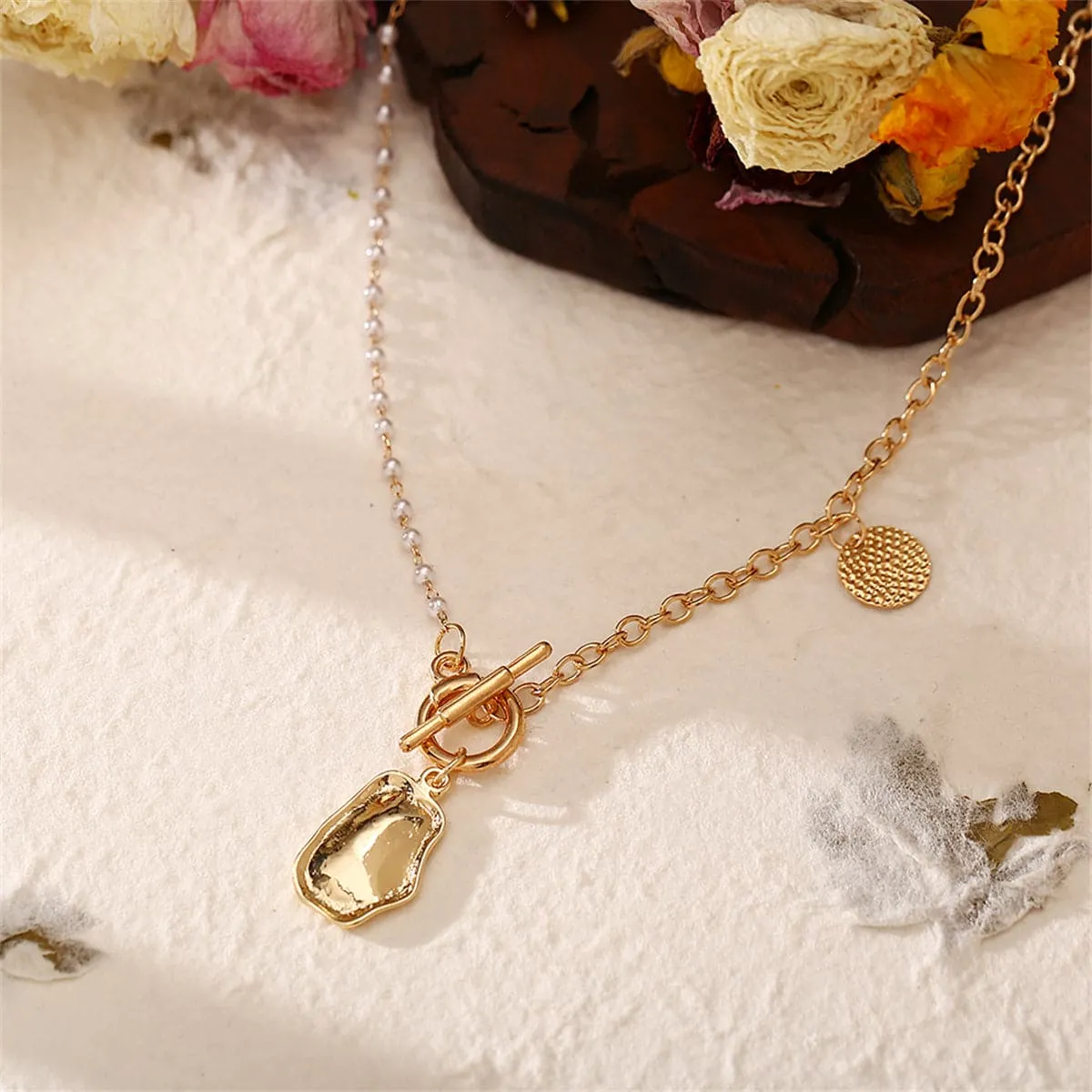 Pearl & 18K Gold-Plated Convex Toggle Pendant Necklace