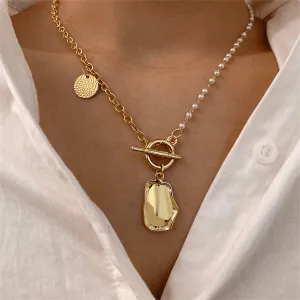 Pearl & 18K Gold-Plated Convex Toggle Pendant Necklace
