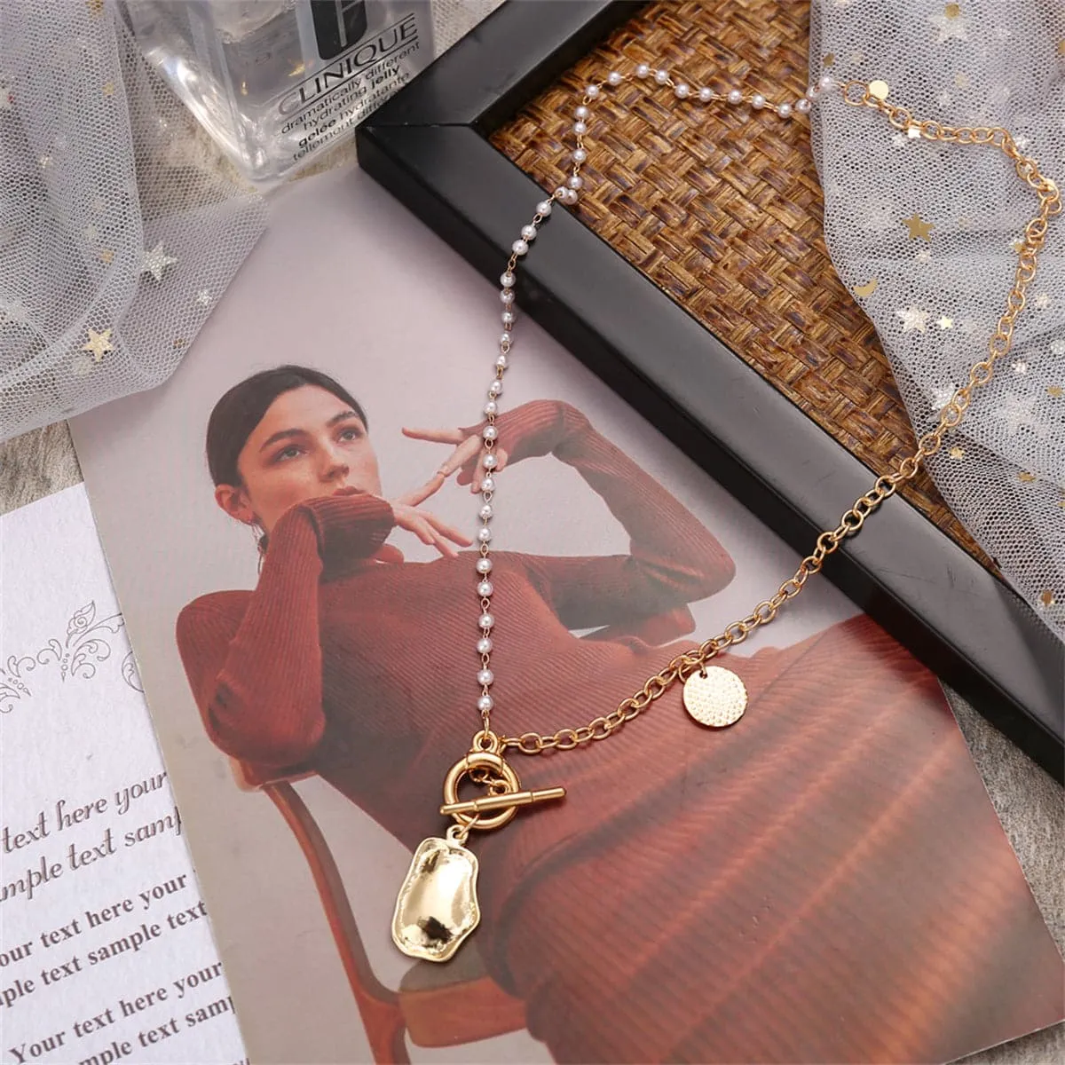 Pearl & 18K Gold-Plated Convex Toggle Pendant Necklace