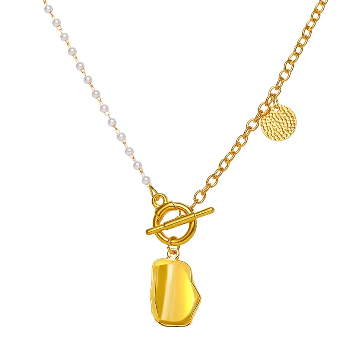 Pearl & 18K Gold-Plated Convex Toggle Pendant Necklace