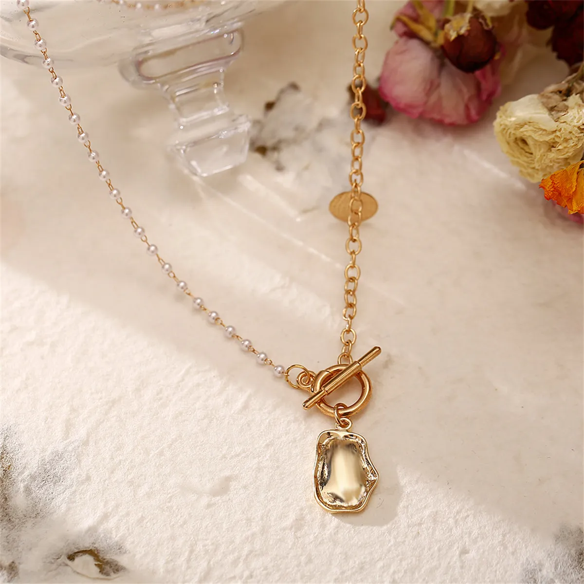 Pearl & 18K Gold-Plated Convex Toggle Pendant Necklace