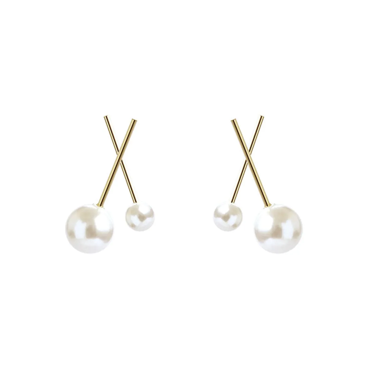 Pearl & 18K Gold-Plated Cross Stud Earrings