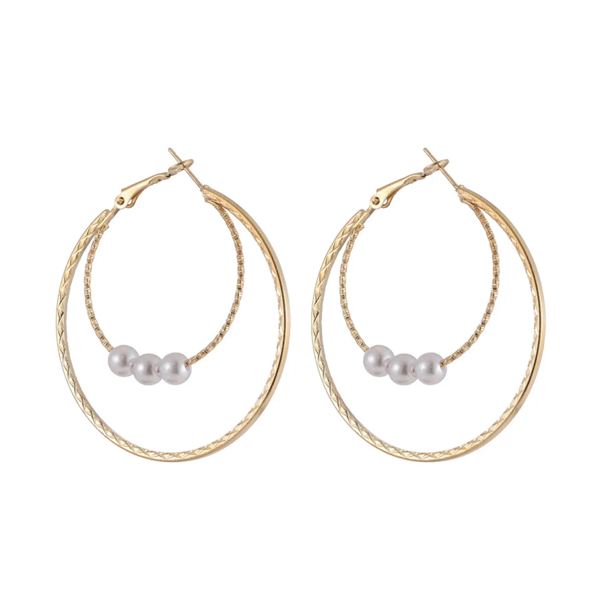Pearl & 18K Gold-Plated Double Hoop Earrings