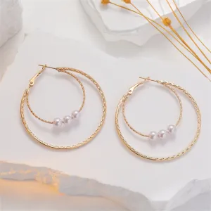Pearl & 18K Gold-Plated Double Hoop Earrings