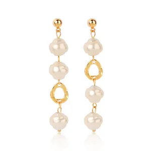 Pearl & 18K Gold-Plated Irregular Link Drop Earrings