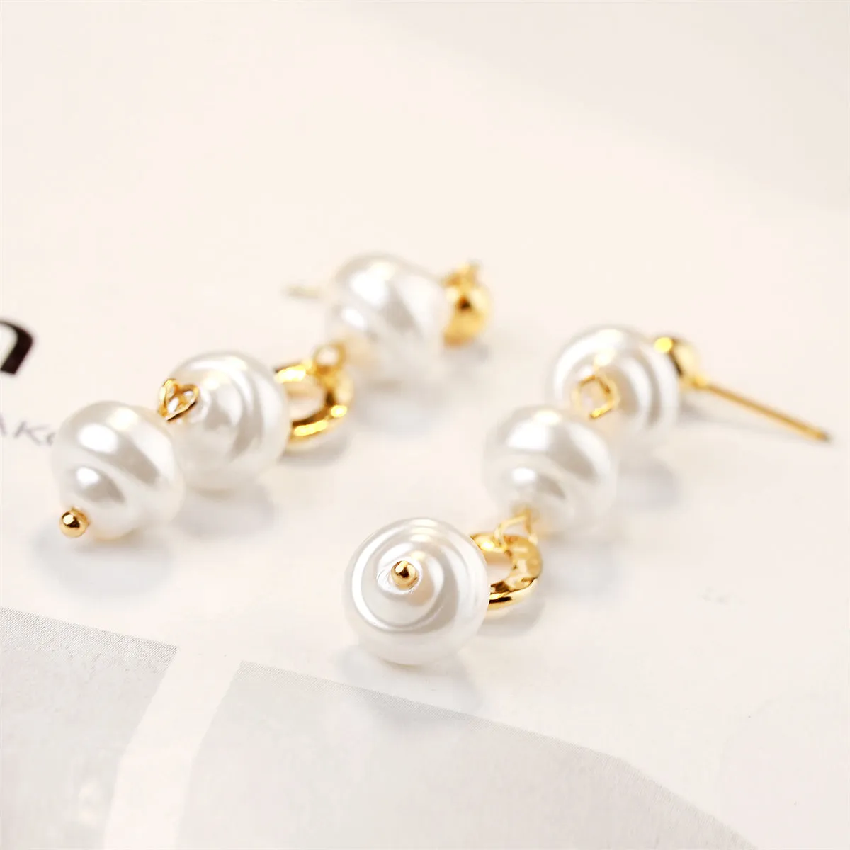 Pearl & 18K Gold-Plated Irregular Link Drop Earrings