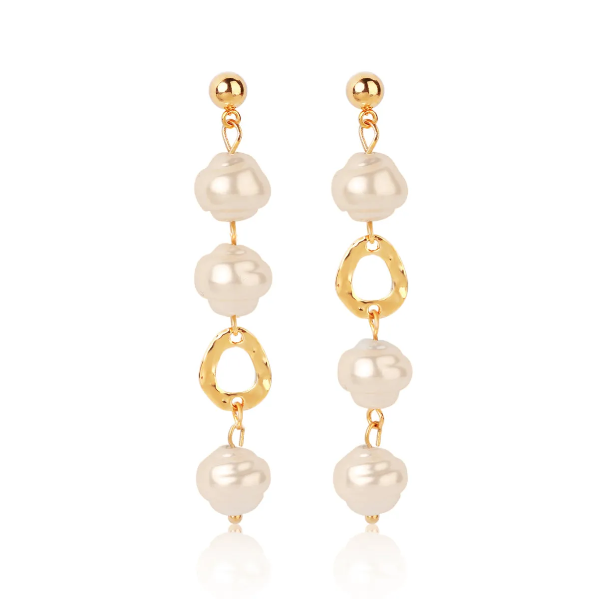 Pearl & 18K Gold-Plated Irregular Link Drop Earrings