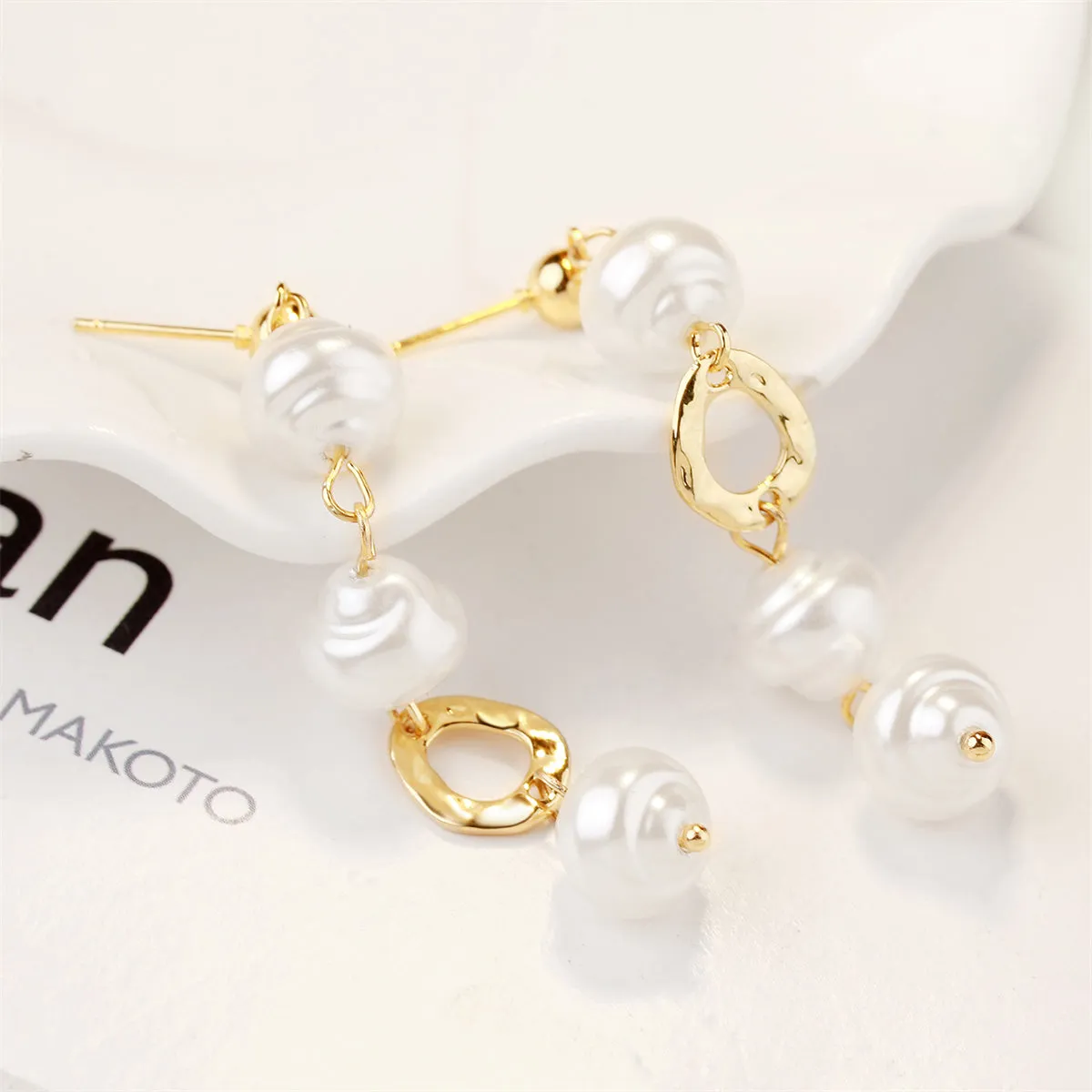 Pearl & 18K Gold-Plated Irregular Link Drop Earrings