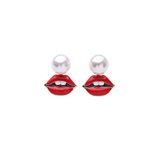 Pearl & 18K Gold-Plated Lips Stud Earrings