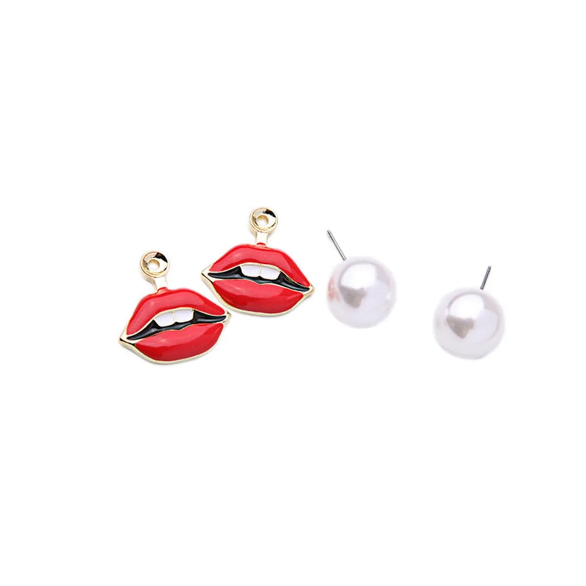Pearl & 18K Gold-Plated Lips Stud Earrings