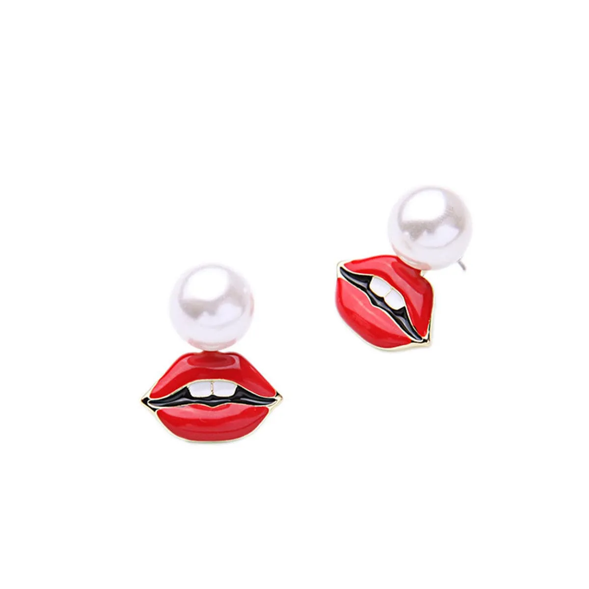 Pearl & 18K Gold-Plated Lips Stud Earrings