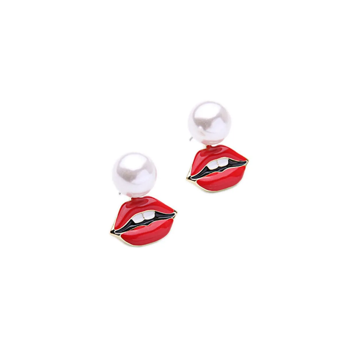 Pearl & 18K Gold-Plated Lips Stud Earrings