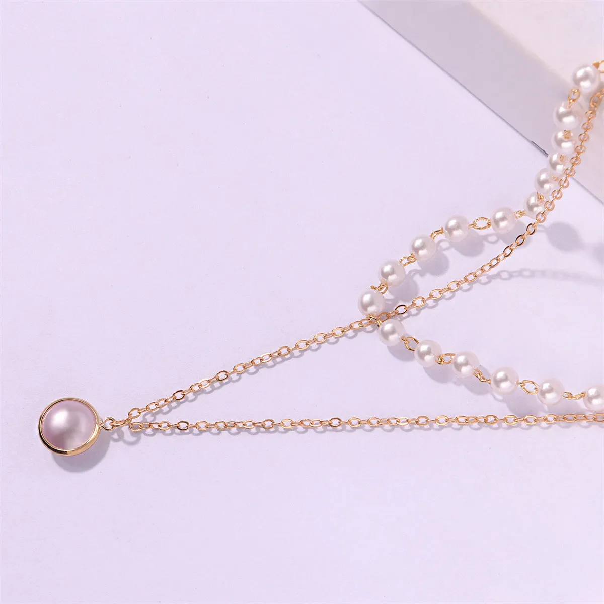 Pearl & 18K Gold-Plated Round Layered Pendant Necklace