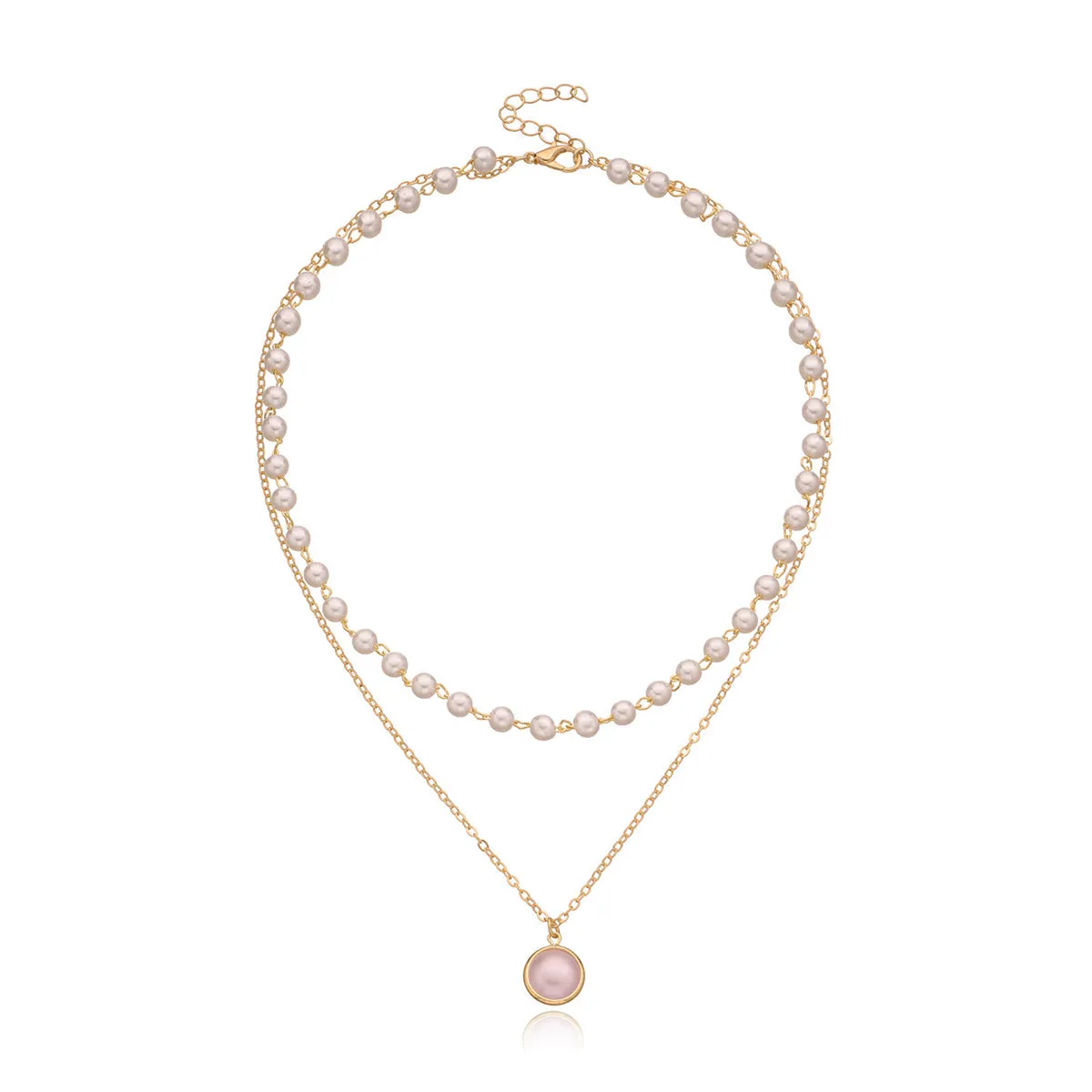 Pearl & 18K Gold-Plated Round Layered Pendant Necklace
