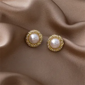 Pearl & 18K Gold-Plated Round Stud Earrings