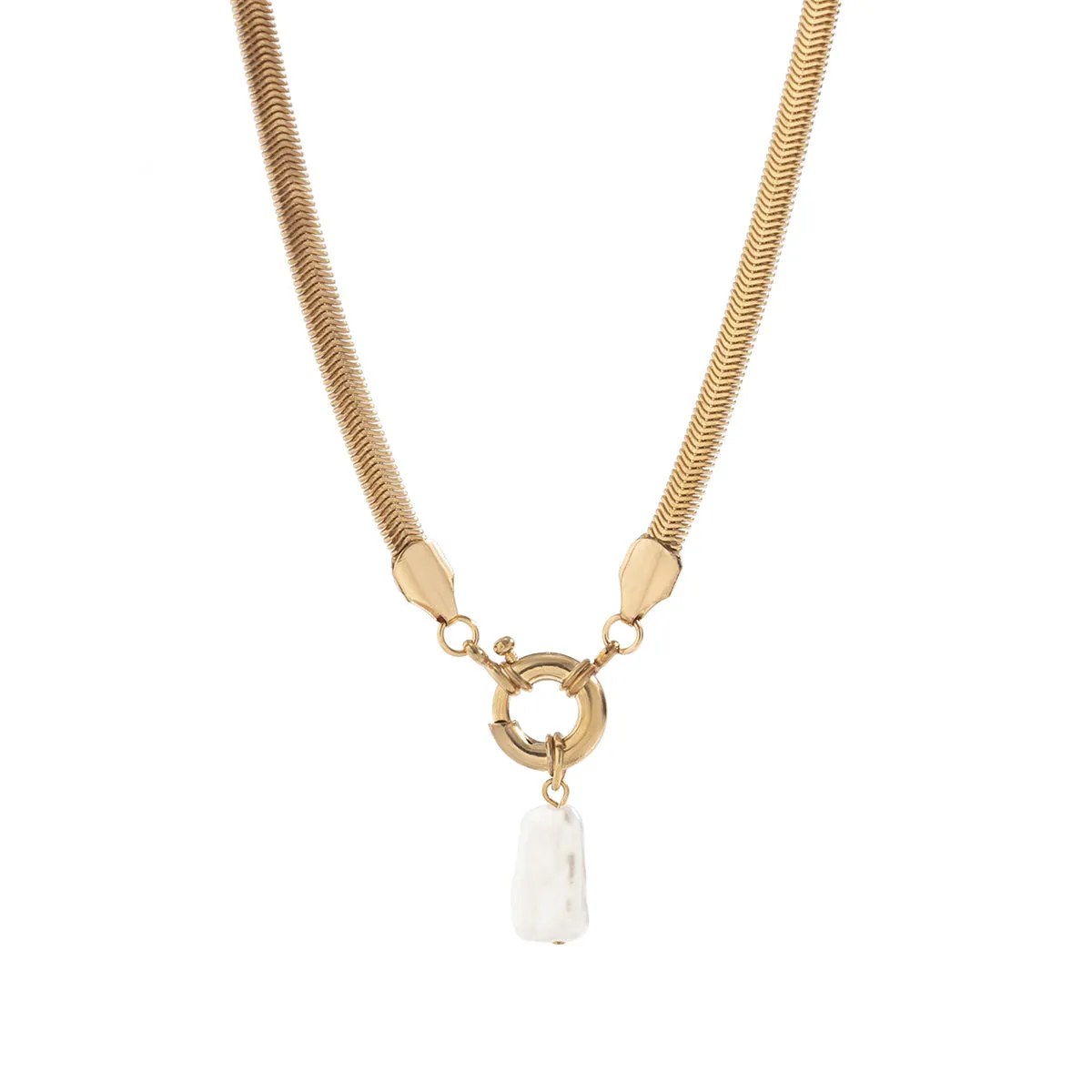 Pearl & 18K Gold-Plated Snake Chain Pendant Necklace