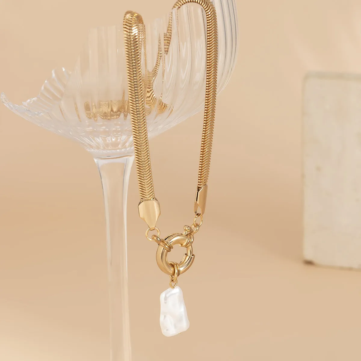 Pearl & 18K Gold-Plated Snake Chain Pendant Necklace