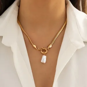 Pearl & 18K Gold-Plated Snake Chain Pendant Necklace