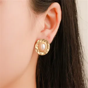Pearl & 18K Gold-Plated Textured Oval Stud Earrings