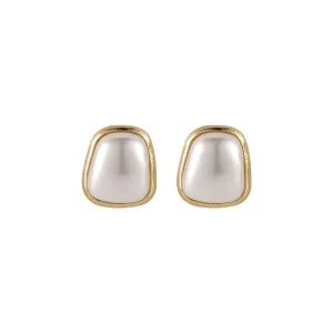 Pearl & 18K Gold-Plated Trapezoid Bezel Stud Earring