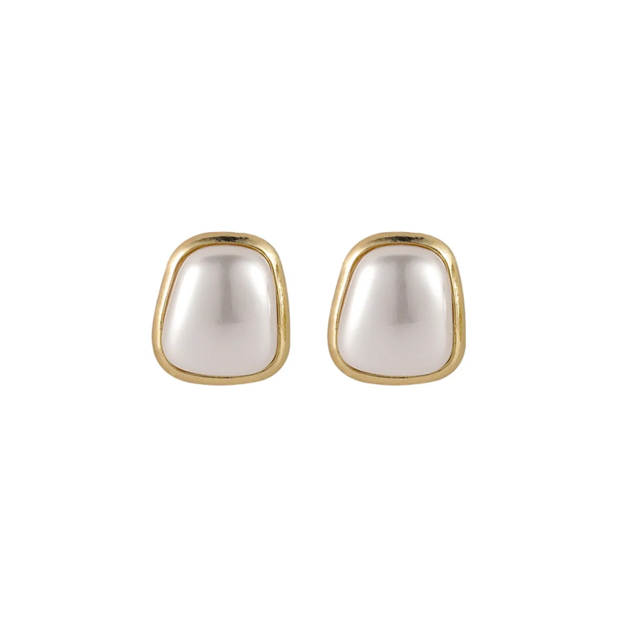 Pearl & 18K Gold-Plated Trapezoid Bezel Stud Earring