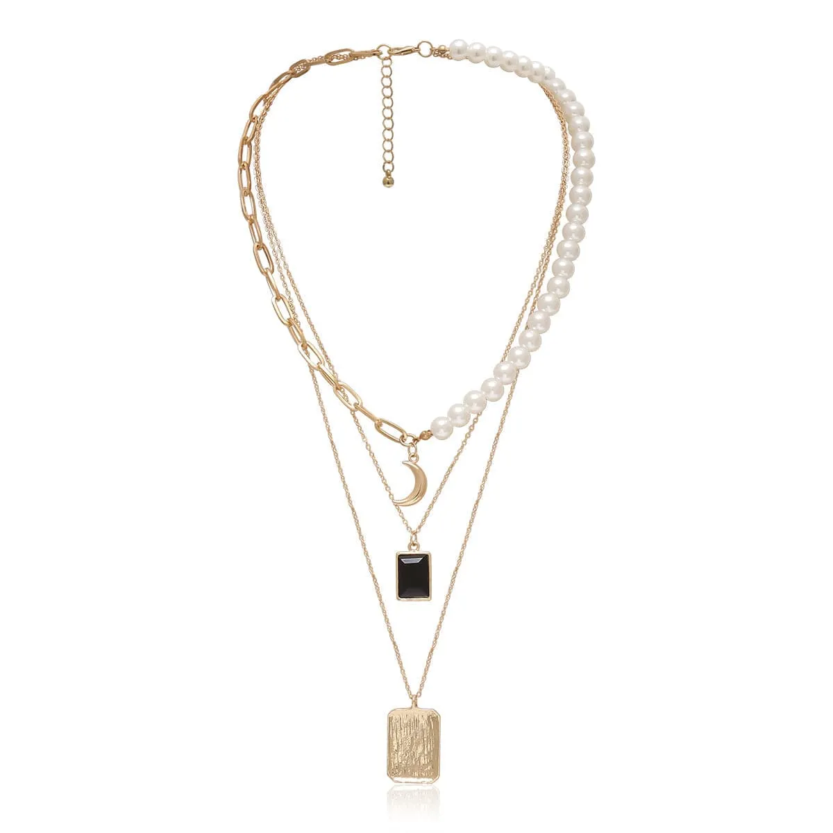 Pearl & Crystal 18K Gold Plated Moon Layer Pendant Necklace