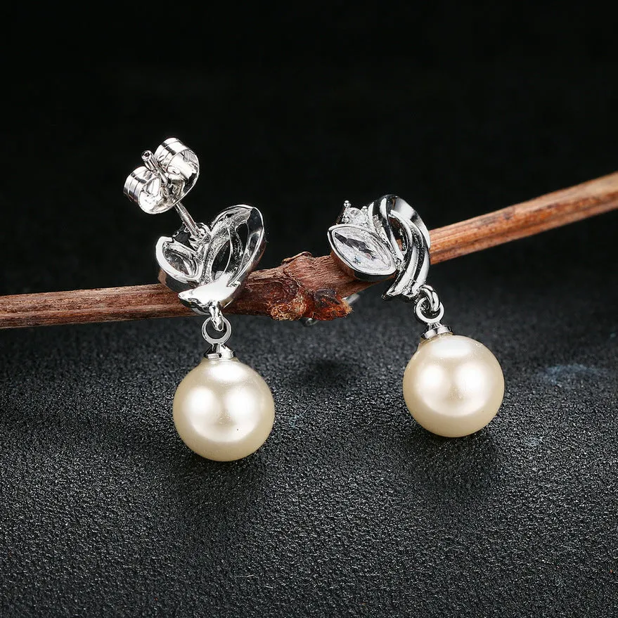 Pearl & Crystal Silver-Plated Drop Earrings