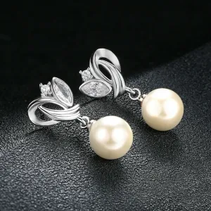 Pearl & Crystal Silver-Plated Drop Earrings
