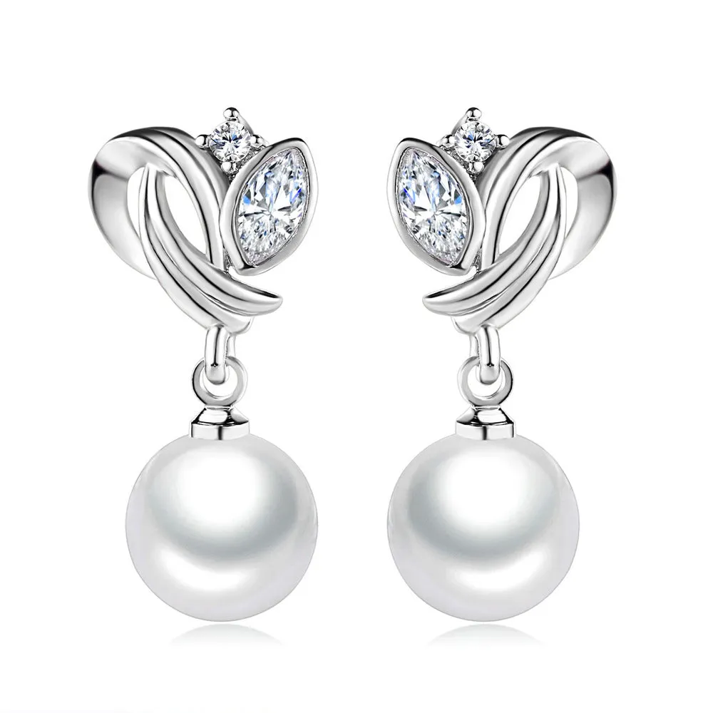 Pearl & Crystal Silver-Plated Drop Earrings