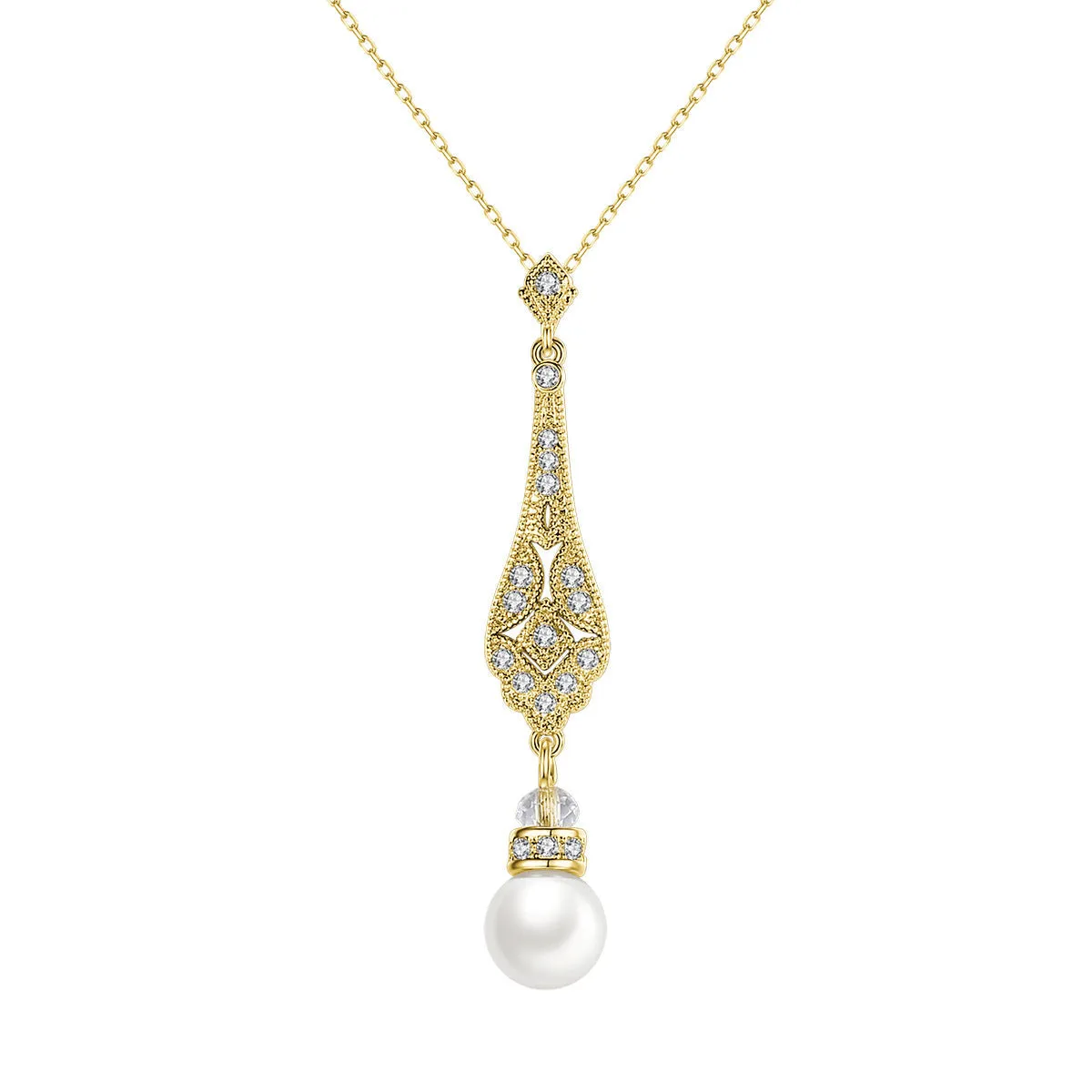 Pearl & Cubic Zirconia 18K Gold-Plated Drop Pendant Necklace