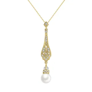 Pearl & Cubic Zirconia 18K Gold-Plated Drop Pendant Necklace