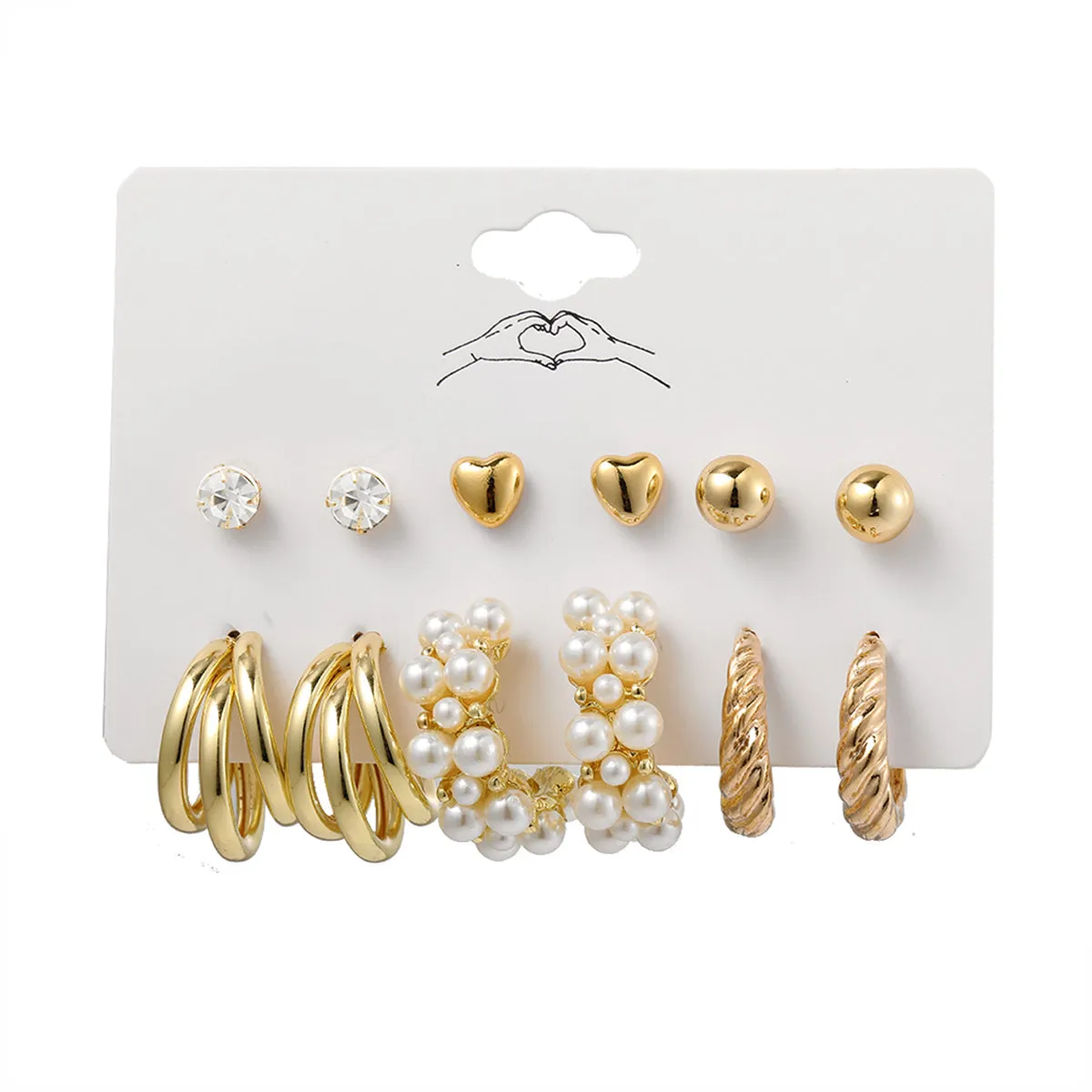 Pearl & Cubic Zirconia 18K Gold-Plated Heart Huggie Earrings Set