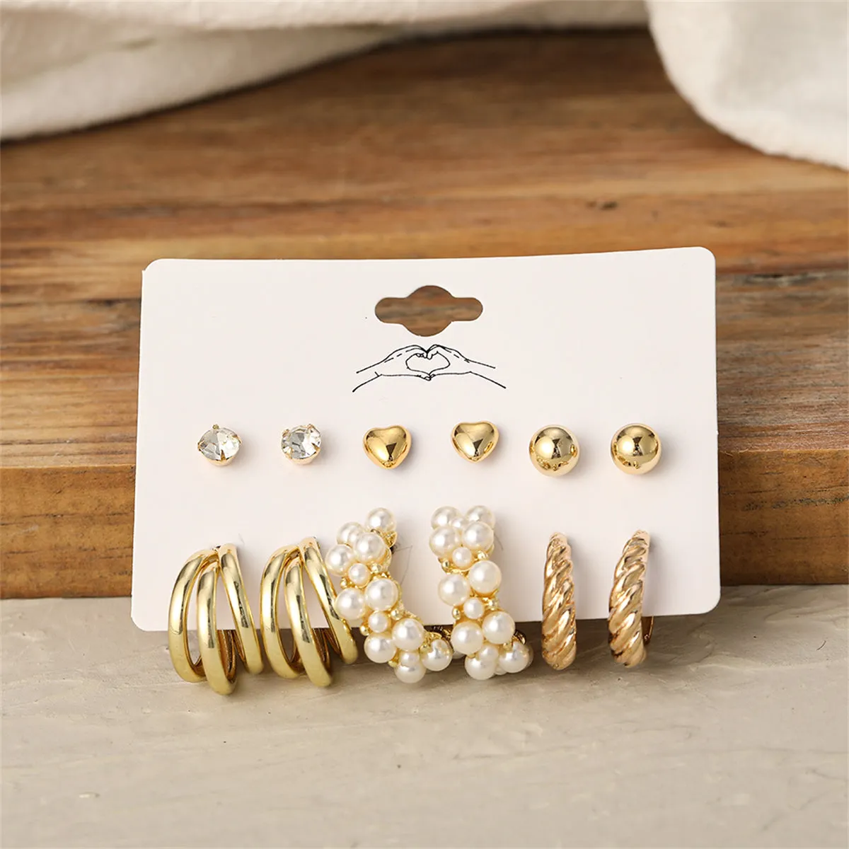 Pearl & Cubic Zirconia 18K Gold-Plated Heart Huggie Earrings Set