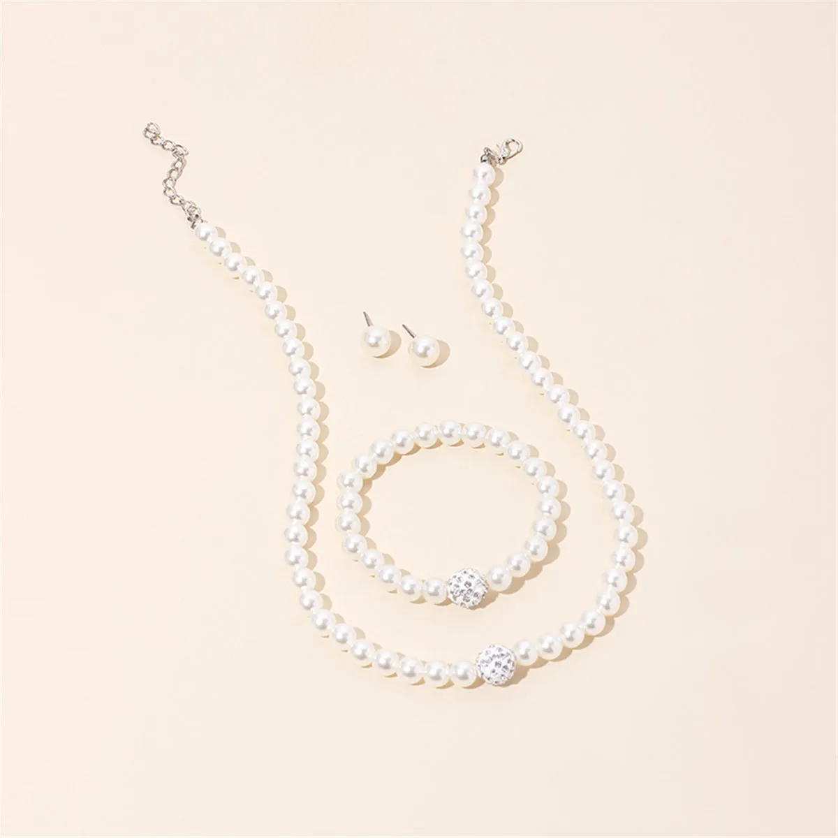 Pearl & Cubic Zirconia Silver-Plated Beaded Necklace Set