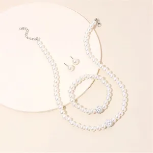 Pearl & Cubic Zirconia Silver-Plated Beaded Necklace Set