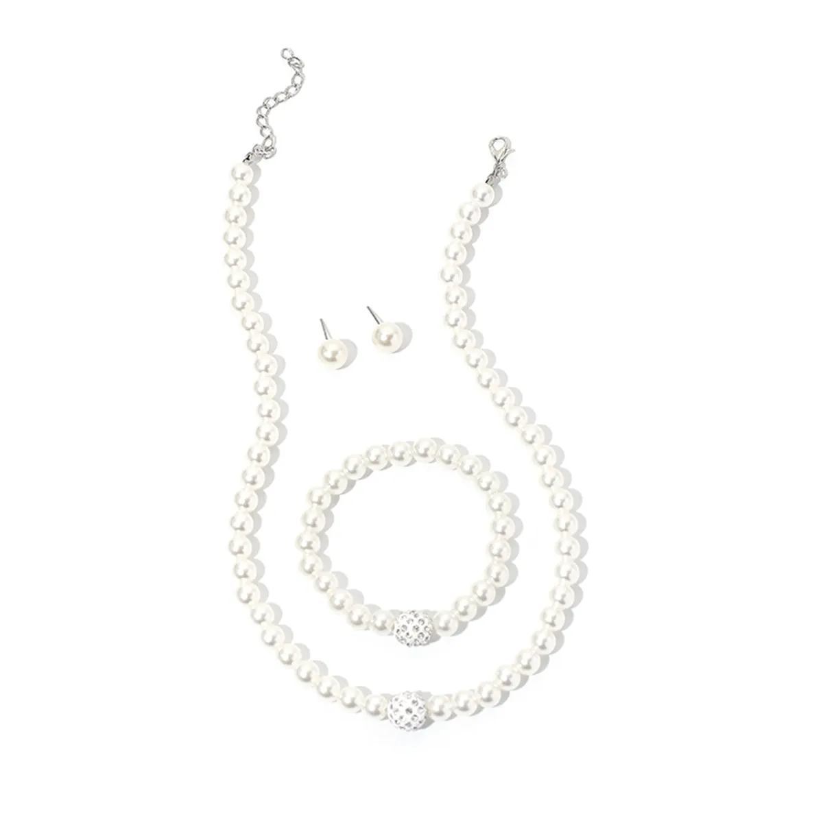Pearl & Cubic Zirconia Silver-Plated Beaded Necklace Set