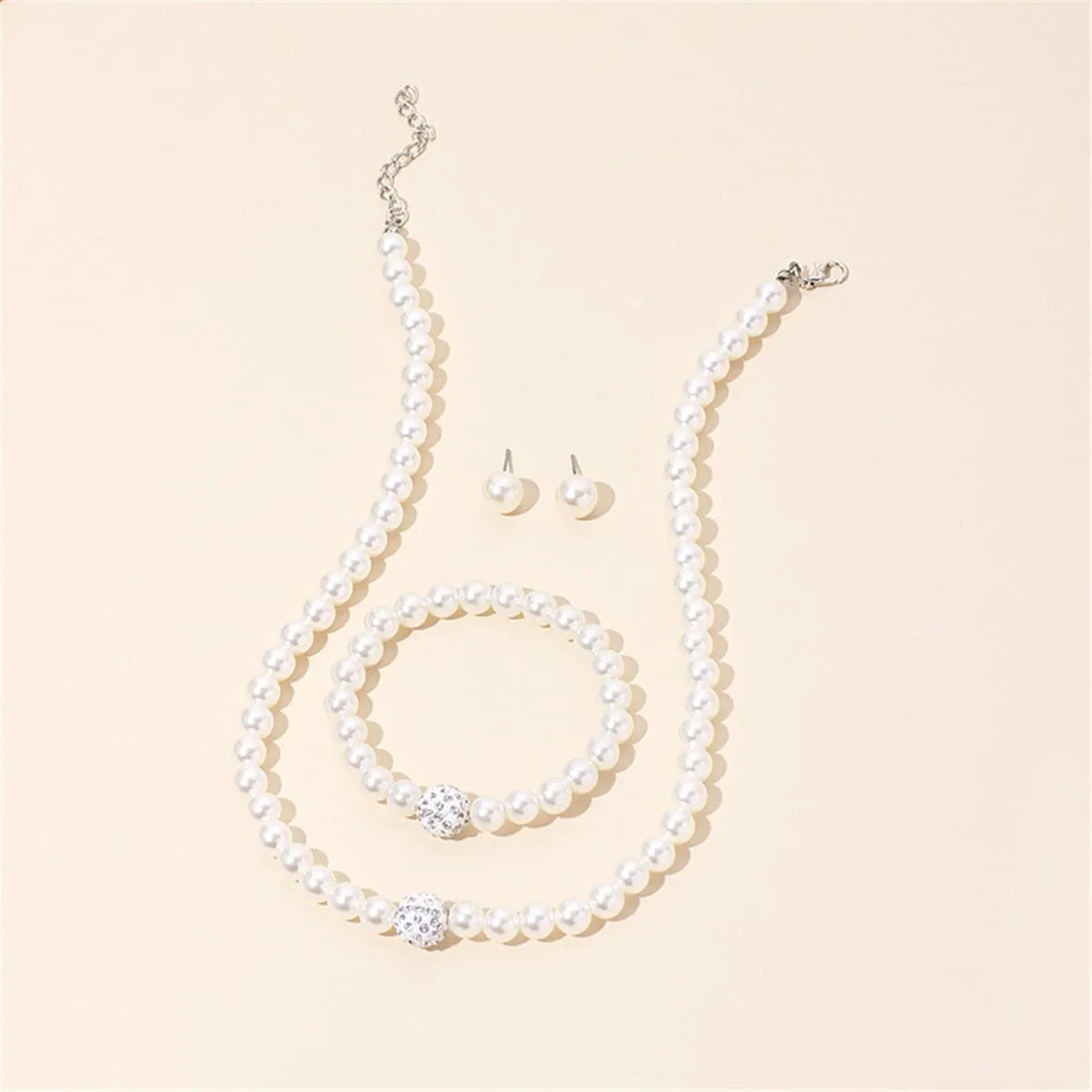 Pearl & Cubic Zirconia Silver-Plated Beaded Necklace Set