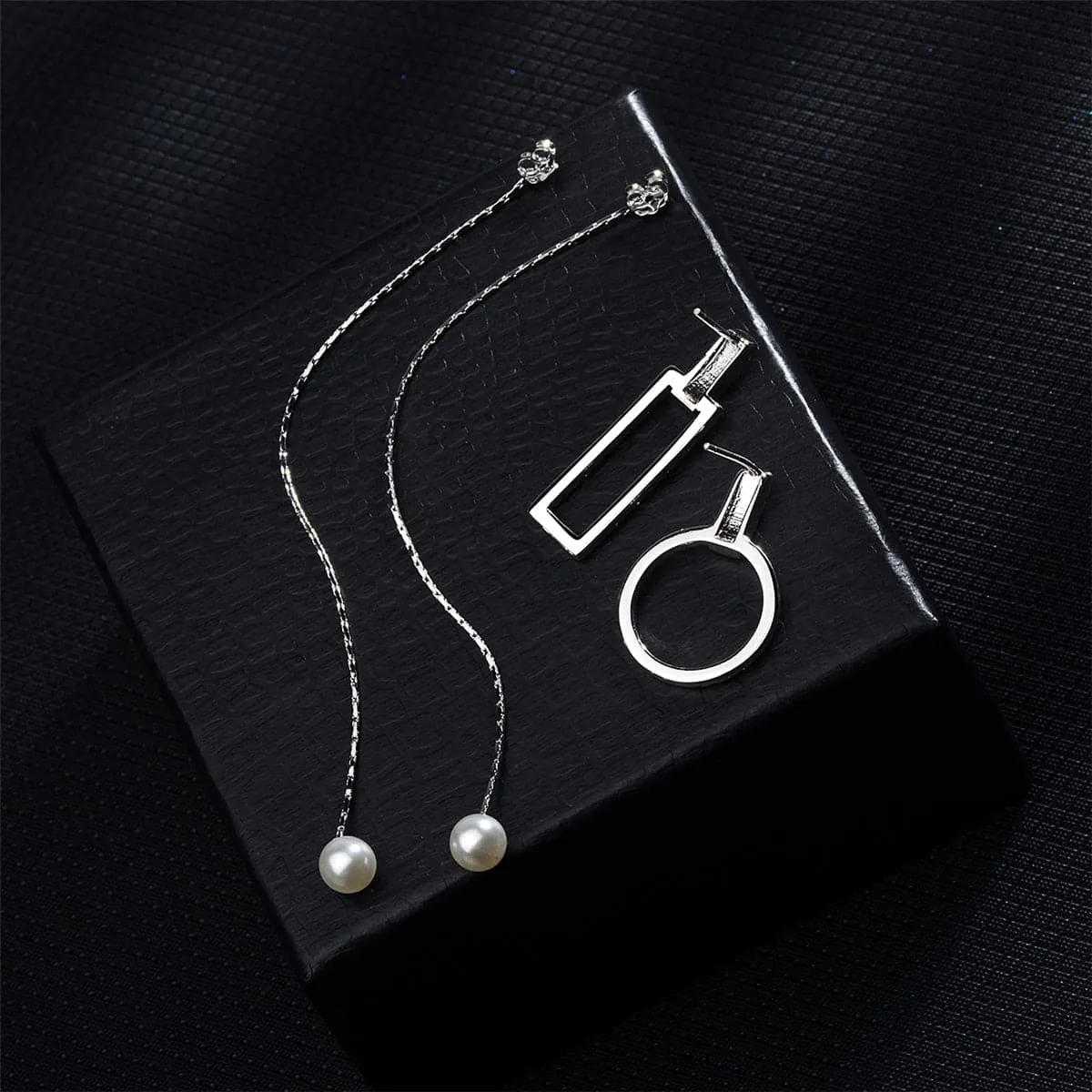 Pearl & Cubic Zirconia Silver-Plated Geometric Chain Drop Earrings