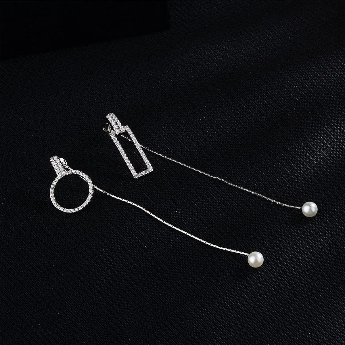 Pearl & Cubic Zirconia Silver-Plated Geometric Chain Drop Earrings