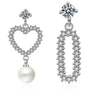 Pearl & Cubic Zirconia Silver-Plated Heart & Oblong Drop Earrings