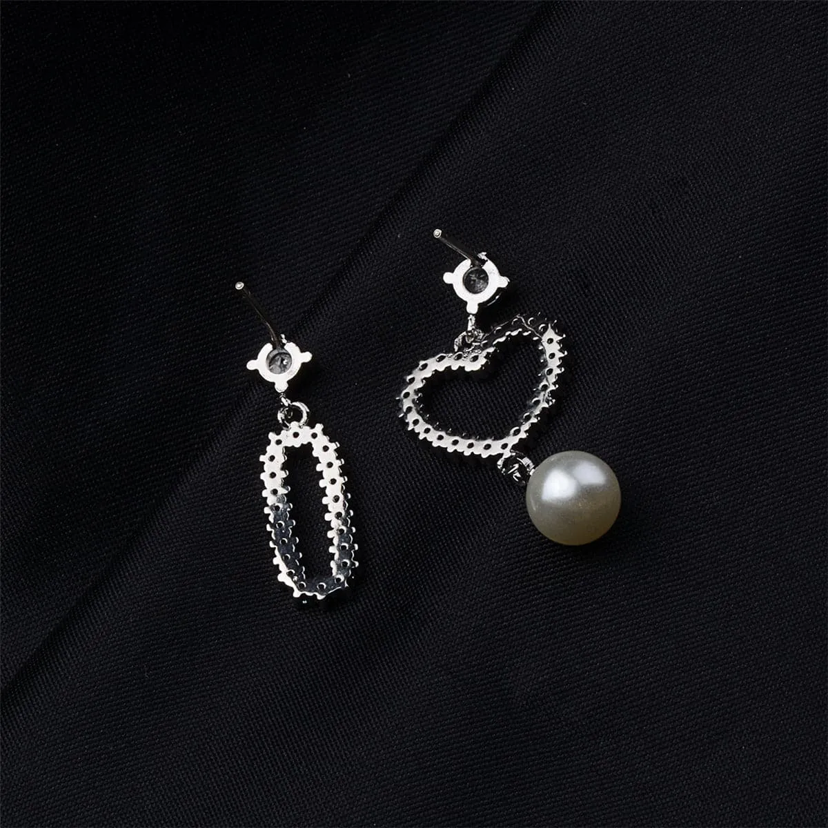 Pearl & Cubic Zirconia Silver-Plated Heart & Oblong Drop Earrings
