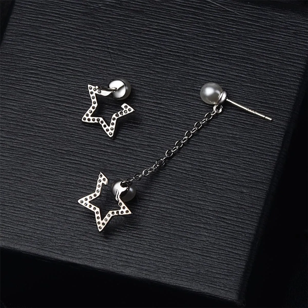 Pearl & Cubic Zirconia Silver-Plated Star Chain Drop Earrings