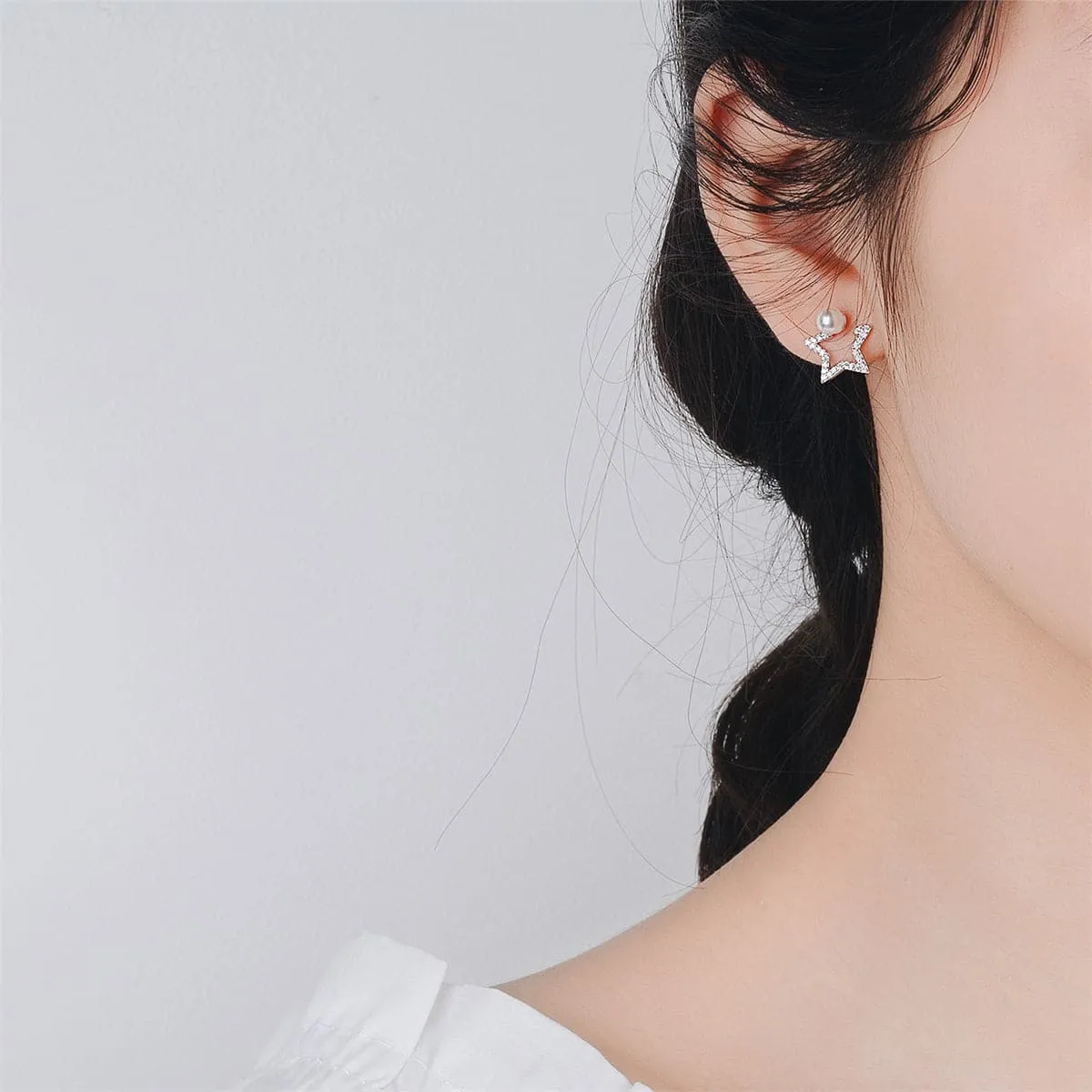 Pearl & Cubic Zirconia Silver-Plated Star Chain Drop Earrings
