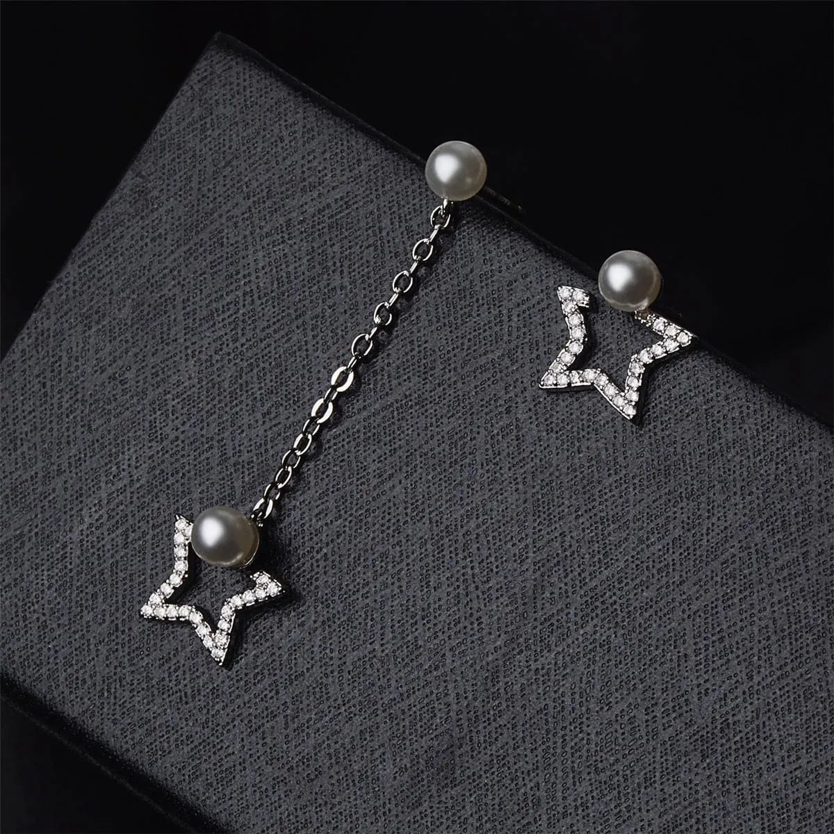 Pearl & Cubic Zirconia Silver-Plated Star Chain Drop Earrings