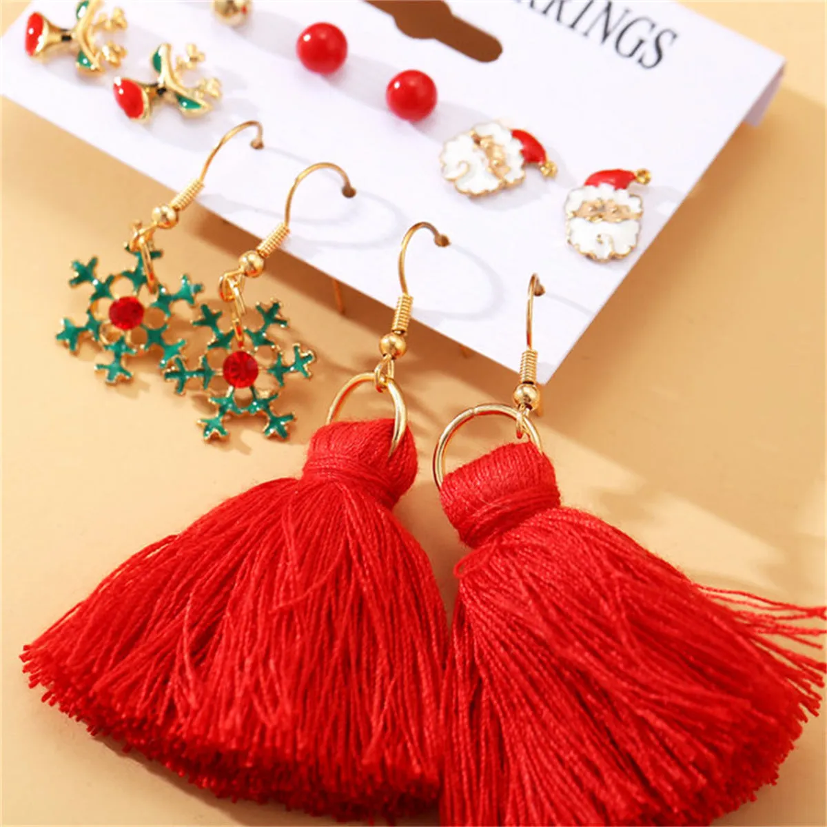 Pearl & Enamel 18K Gold-Plated Christmas Tree Earrings Set