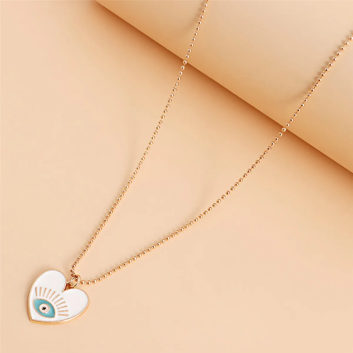 Pearl & Enamel 18K Gold-Plated Eye Heart Pendant Necklace Set