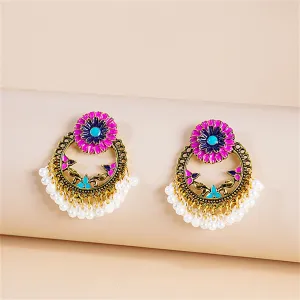 Pearl & Enamel 18K Gold-Plated Flower Openwork Drop Earrings