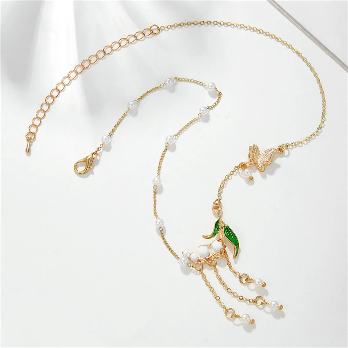 Pearl & Enamel 18K Gold-Plated Flowers Pendant Necklace