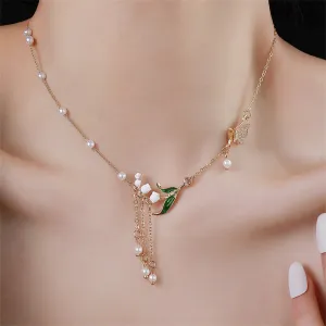 Pearl & Enamel 18K Gold-Plated Flowers Pendant Necklace