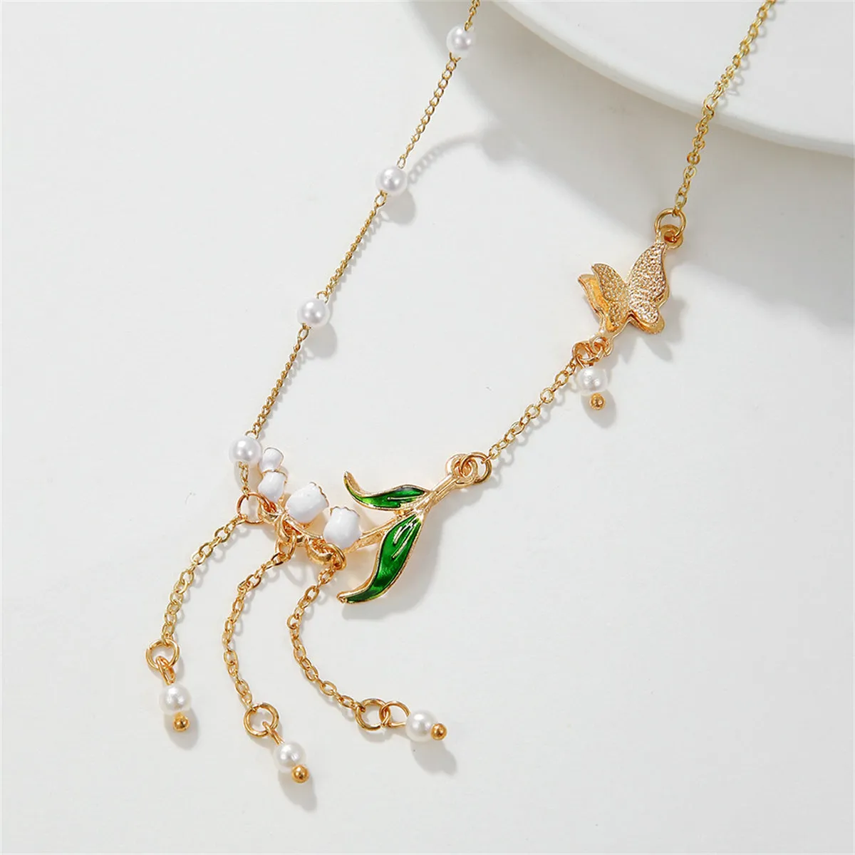 Pearl & Enamel 18K Gold-Plated Flowers Pendant Necklace